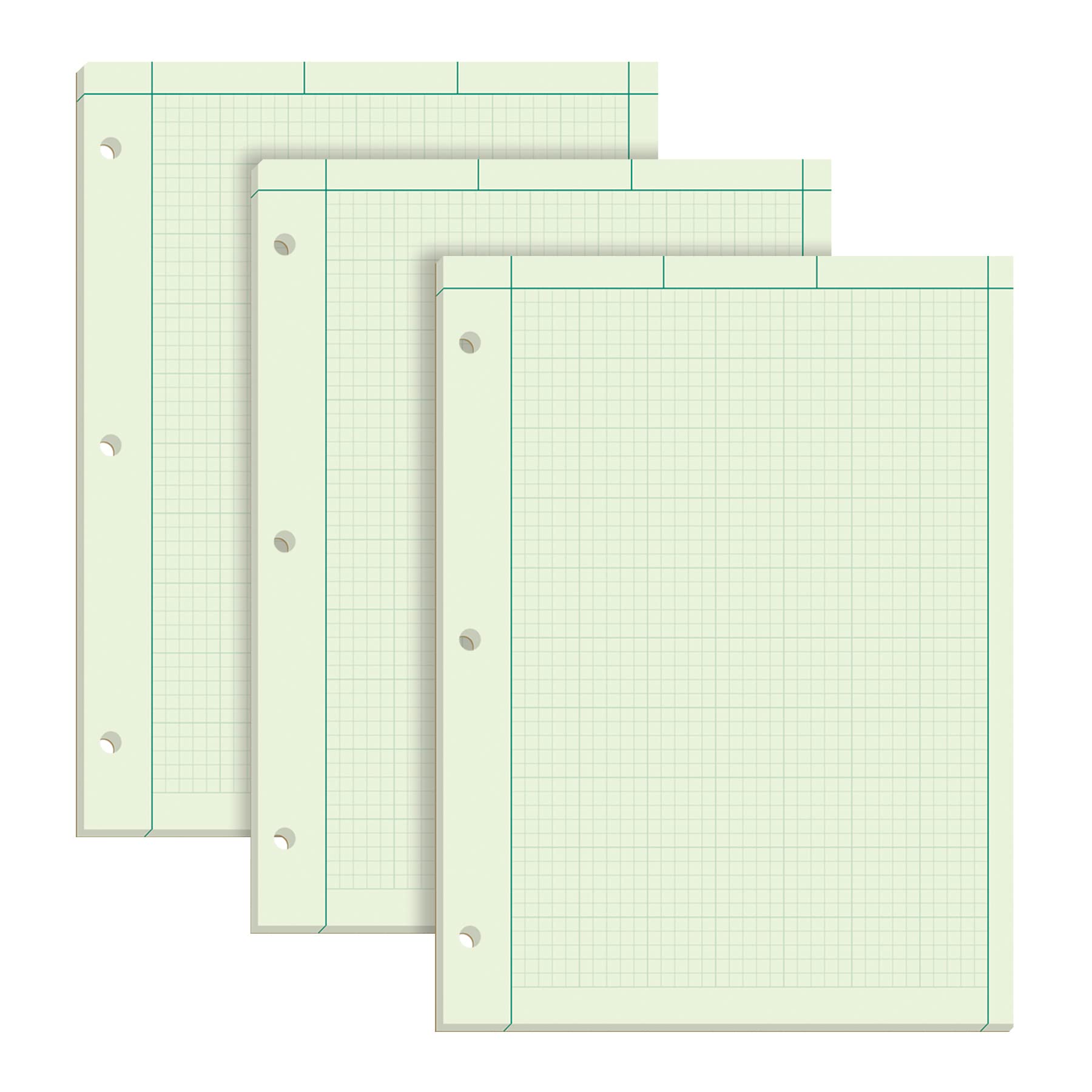 Tops Engineering Notebooks, Graph Notebooks, 3 Pk Quad Ruled Pad, 8-1/2' X 11', Glue, 5 X 5 Graph Rule On Back, Green Tint Pap