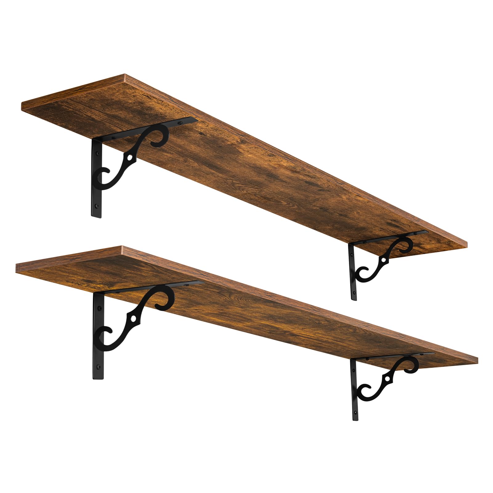 Dinzi Lvj Long Wall Shelves, 55.1' Large Floating Shelves Set Of 2, Wide Display Shelf Wall Mounted With Brackets, Easy Hanging For Living Room, Toilet, Office, Bedroom, Rustic Brown