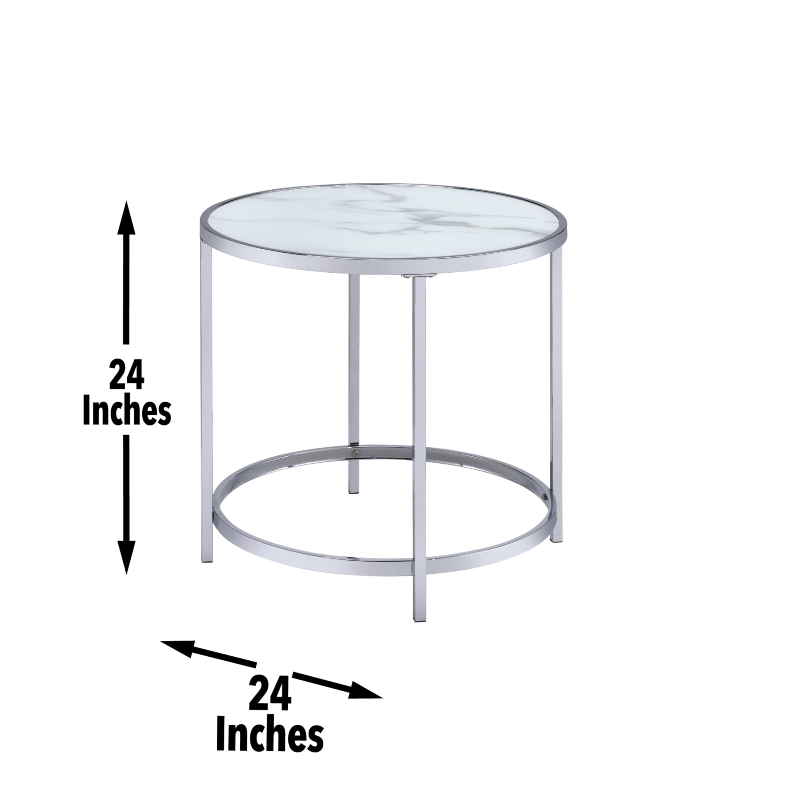 Steve Silver Rayne Nesting End Table Glass Top, Base, Modern Design, Finish Faux, 24&quot; L x 24&quot; W x 24&quot; H, White Marble,Chrome