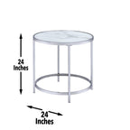 Steve Silver Rayne Nesting End Table Glass Top, Base, Modern Design, Finish Faux, 24" L x 24" W x 24" H, White Marble,Chrome