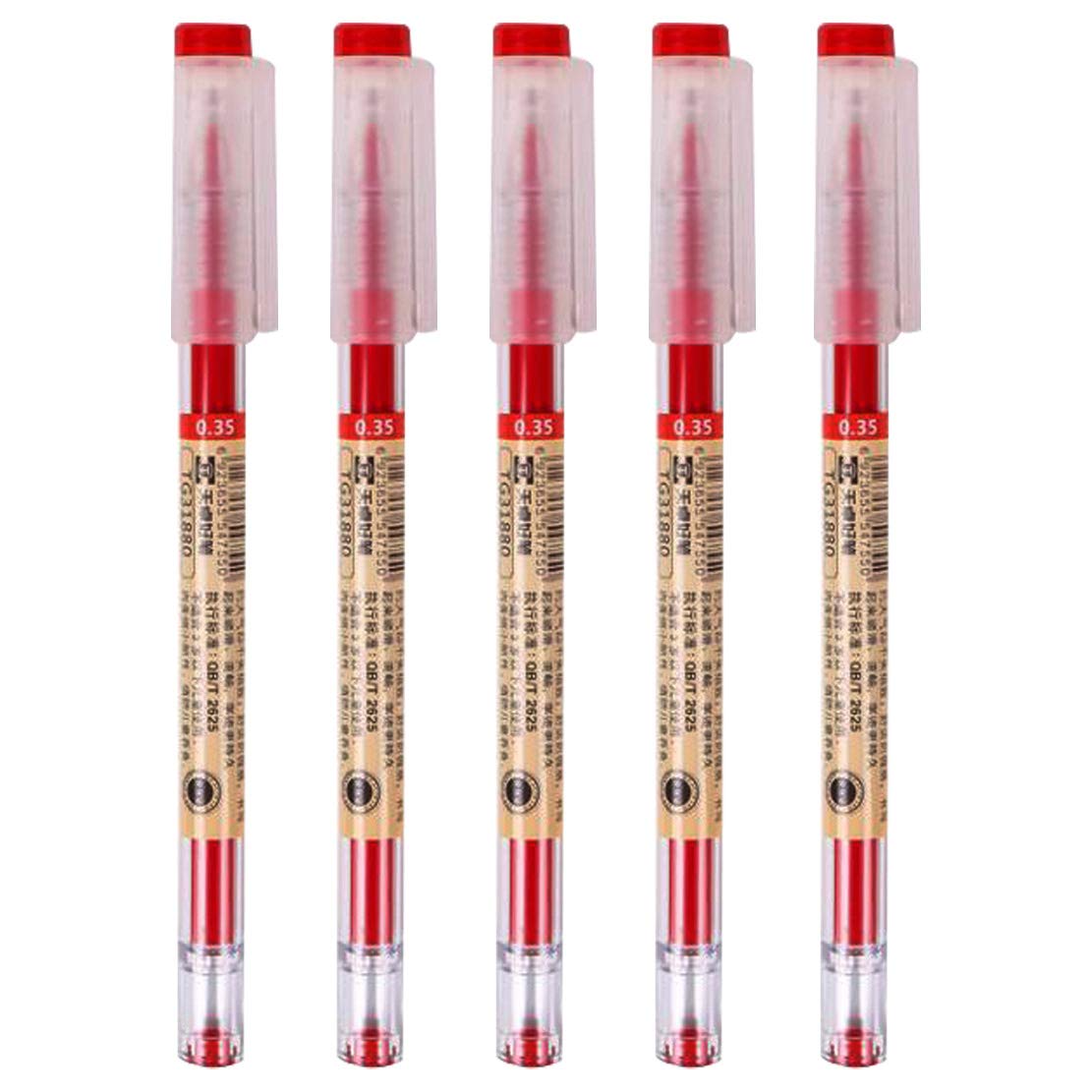 sencoo 5 pack Gel Ink Red Pen Liquid 0.35mm Ultra Fine Ballpoint Pen for Office School Stationery Students Prize Gift
