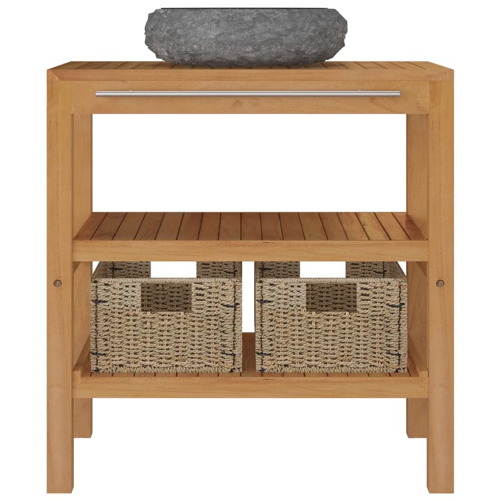 Vidaxl Solid Wood Teak Bathroom Vanity Cabinet With Sink Home Indoor Washroom Wooden Vanity Sink Cabinet Wash Basin Furniture Marble Black