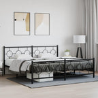 vidaXL King Metal Bed Frame with Headboard/Footboard-Black Industrial Steel Bedstead-81.5"x78"x35.8"-Support Slats & Underbed Storage