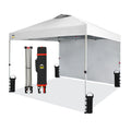 Crown Shades 10X10 Pop Up Canopy Tent Instant Commercial With 150D Silver Coated Fabric Including 1 Removable Sidewall, 4 Ropes,
