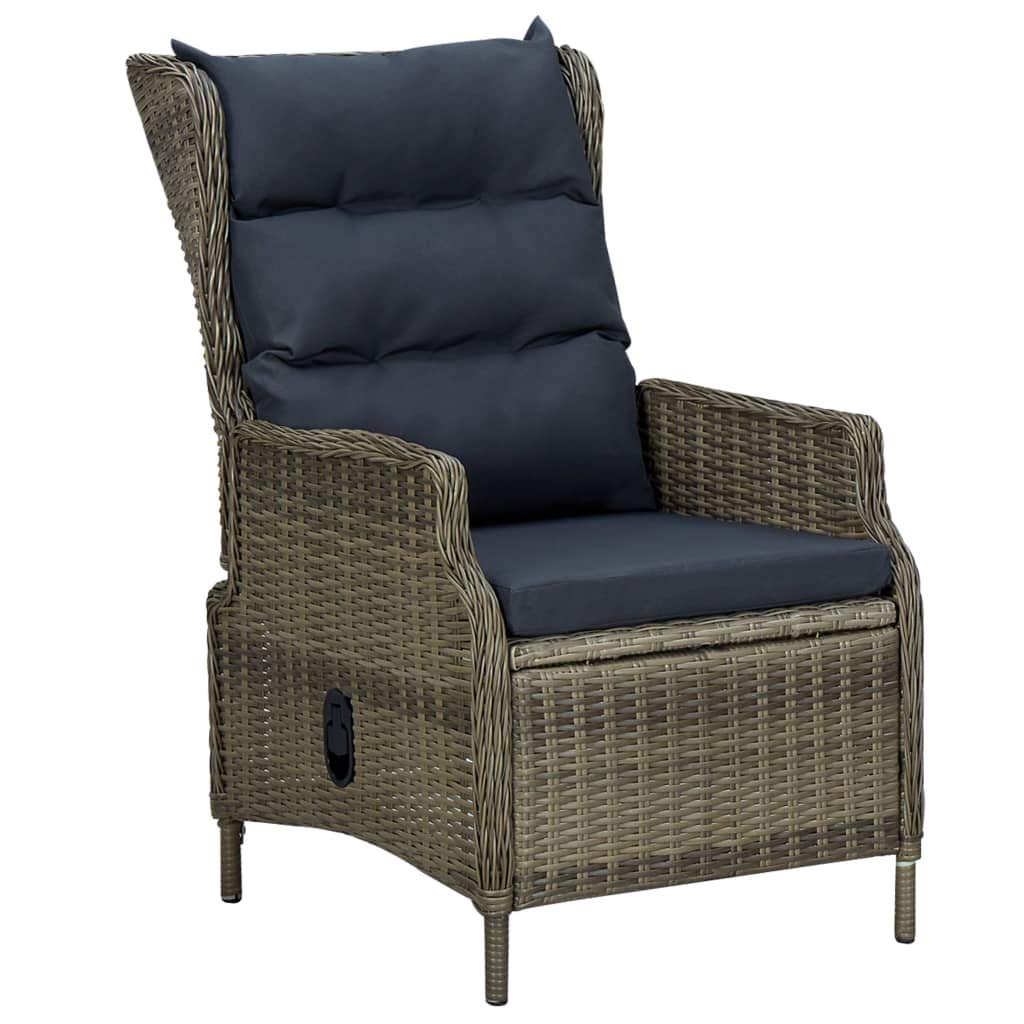 vidaXL 3-Piece Patio Dining Set - Outdoor Garden Furniture with Adjustable Reclining Chairs, Weather-Resistant PE Rattan, Removable Cushions, Glass Tabletop, Easy Maintenance - Brown/Black