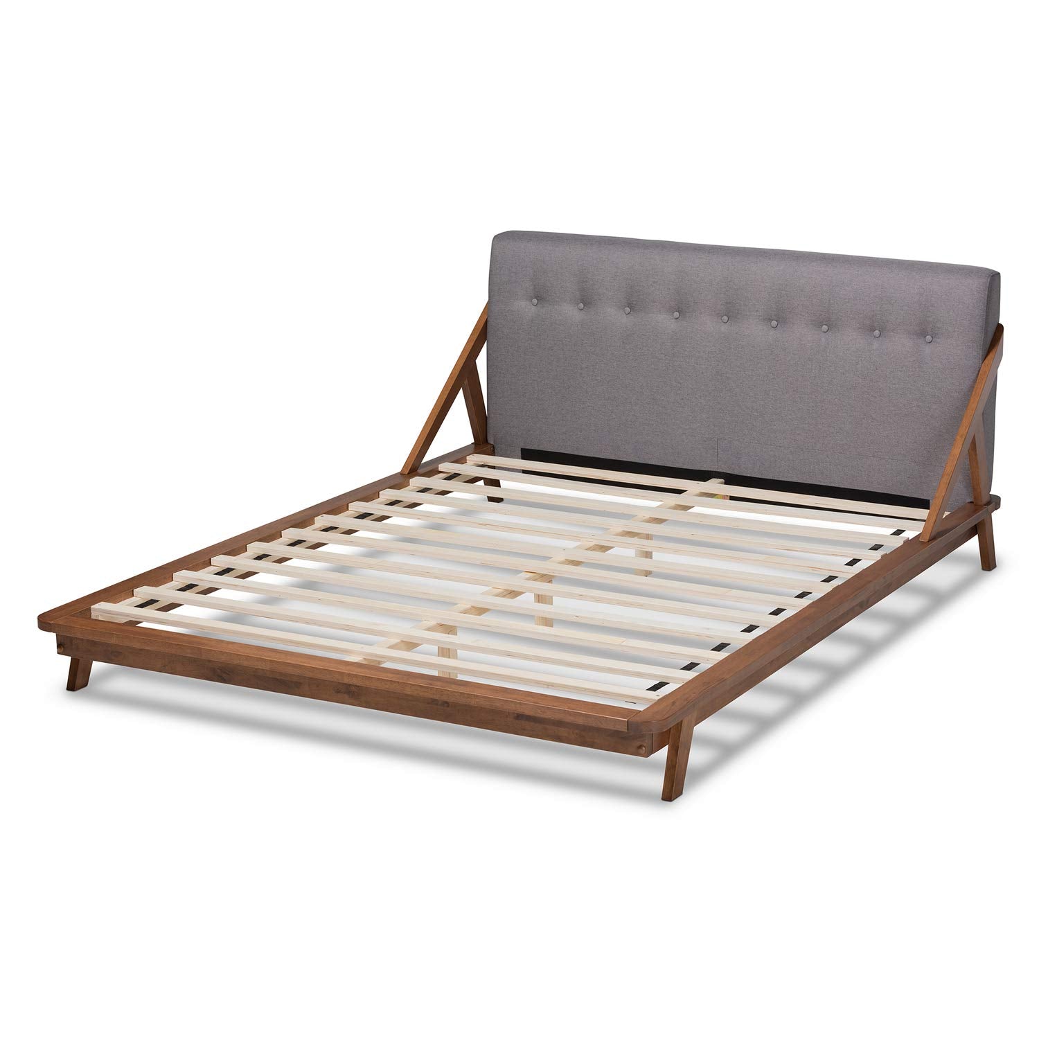 Baxton Studio Sante Mid-Century Modern Grey Fabric Upholstered Wood Full Size Platform Bed