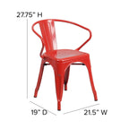 Flash Furniture Luna Commercial Grade Indoor-Outdoor Stack Chair with Arms - Red Metal Frame - Red All-Weather Polystyrene Seat - Vertical Slat Back