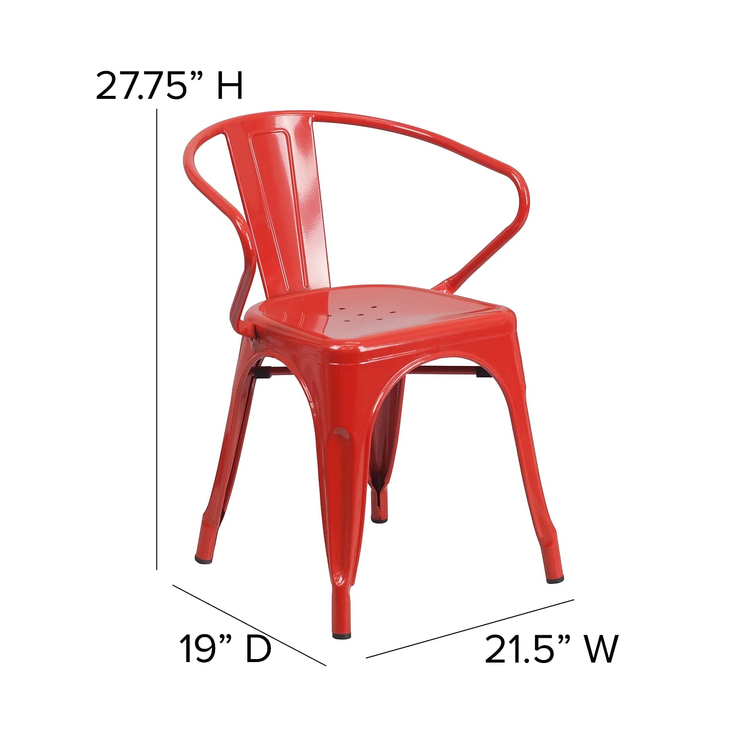 Flash Furniture Luna Commercial Grade Indoor-Outdoor Stack Chair with Arms - Red Metal Frame - Red All-Weather Polystyrene Seat - Vertical Slat Back