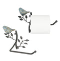 Owlgift Set of 2 Wall Mounted Metal Toilet Tissue Holder w/Ceramic Bird, Roll Organizer for Bathroom - Black