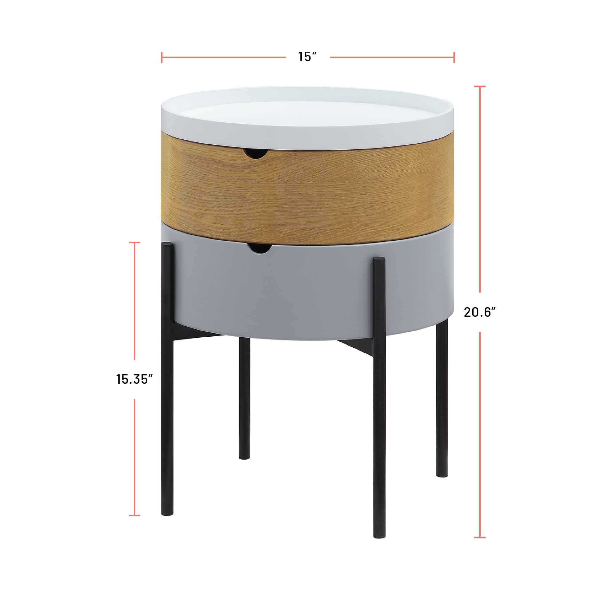 Safco Products Ec8888 Tray Top End Table With 2-Storage & Organization Bins. Home, Office And Bedroom. Black Steel Legs