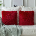 Wondershala Red Faux Fur Throw Pillow Cover Fluffy Soft Decorative Square Pillow Covers Pillow Case Fur Cushion Covers For Livin