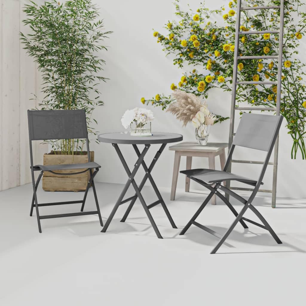 vidaXL Folding Bistro Set 3 Piece Patio Garden Outdoor Terrace Balcony Backyard Dining Room Table and Chair Seat Seating Furniture Steel Gray