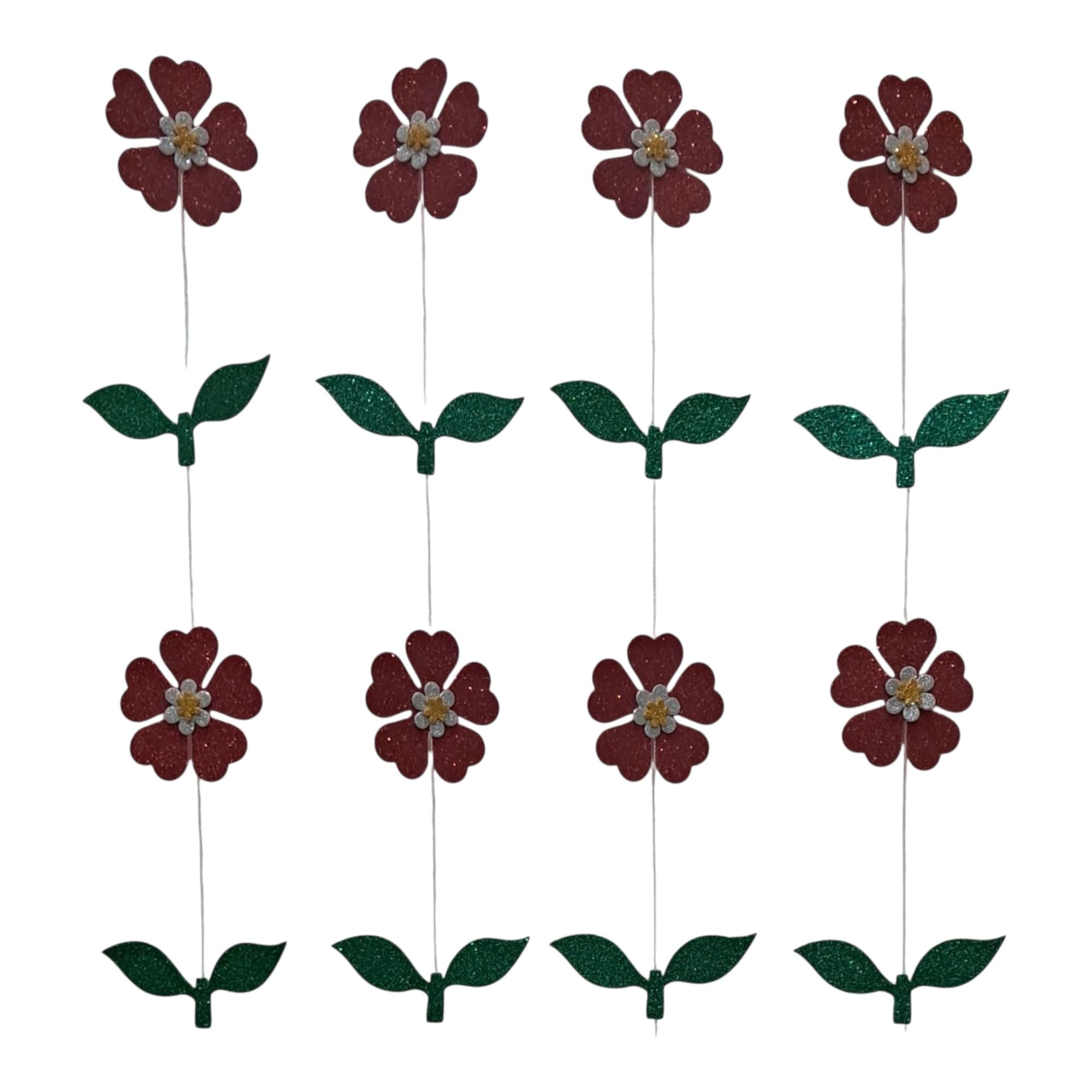 Red Glitter Flower And Green Leaves Garland