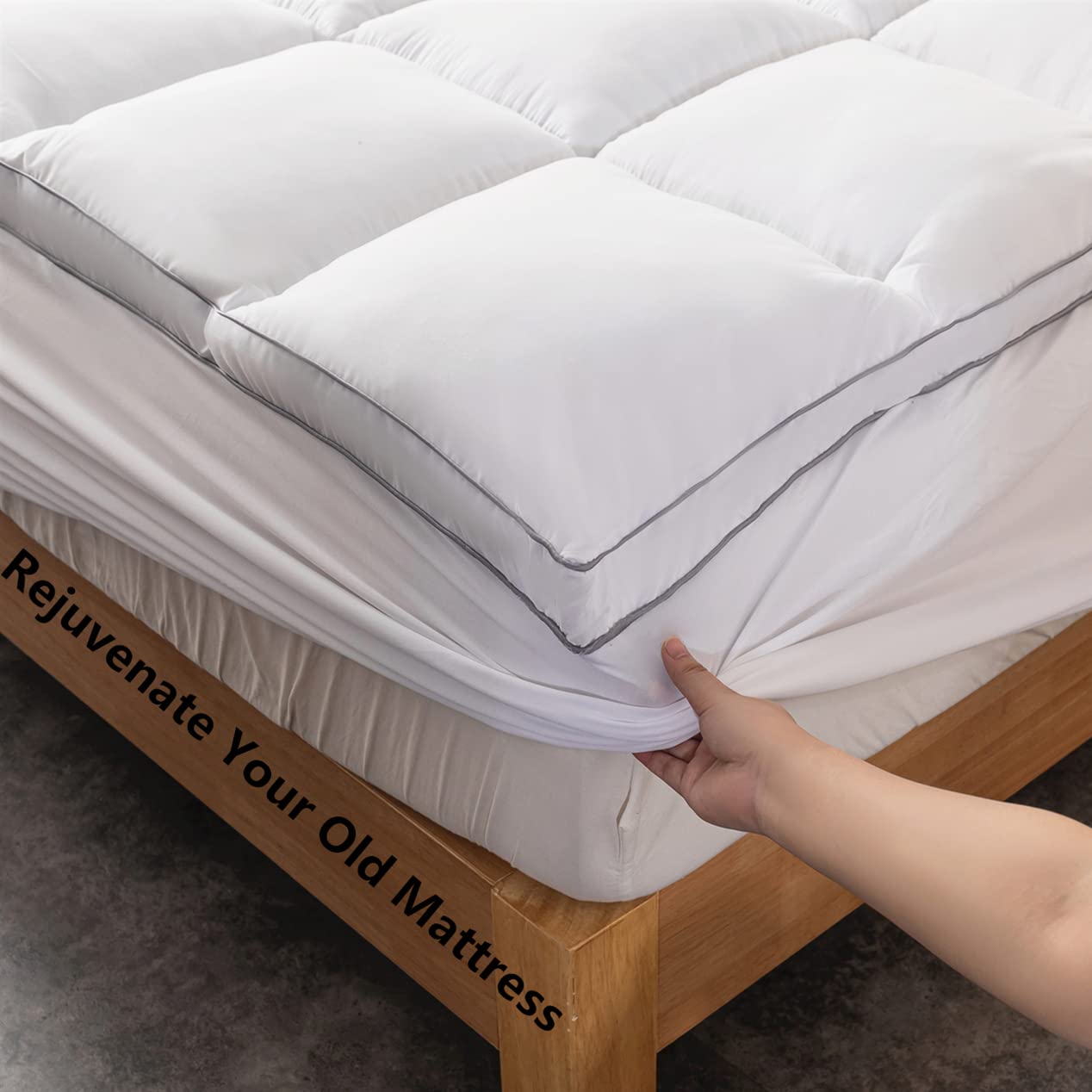 Drovan Mattress Pad Full Size - Extra Thick Mattress Cover - Pillow Top Deep Pocket With Breathable 7D Spiral Fiber Filling Cool