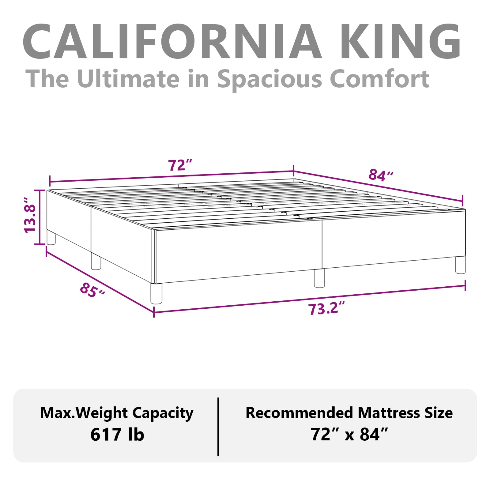 vidaXL California King Size Bed Frame with Plywood Slats, Platform Bed Frame, Fabric Upholstered Mattress Foundation, No Box Spring Needed & Easy Assembly, Light Gray, Without Mattress