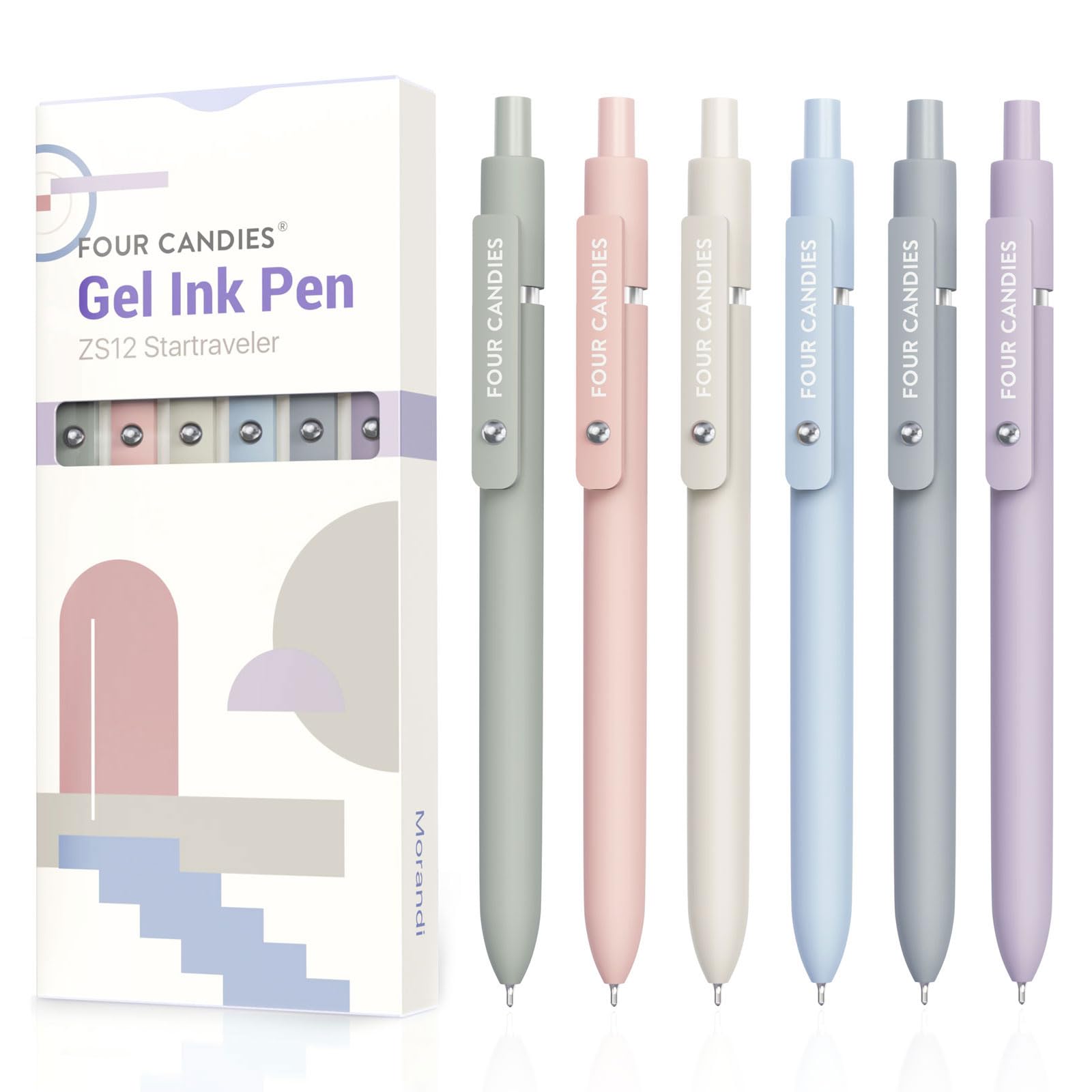 Four Candies Gel Pens, 6 Pcs 0.5Mm Quick Dry Black Ink Pen Fine Point Smooth Writing, High-End Series Unique Pen, School Office
