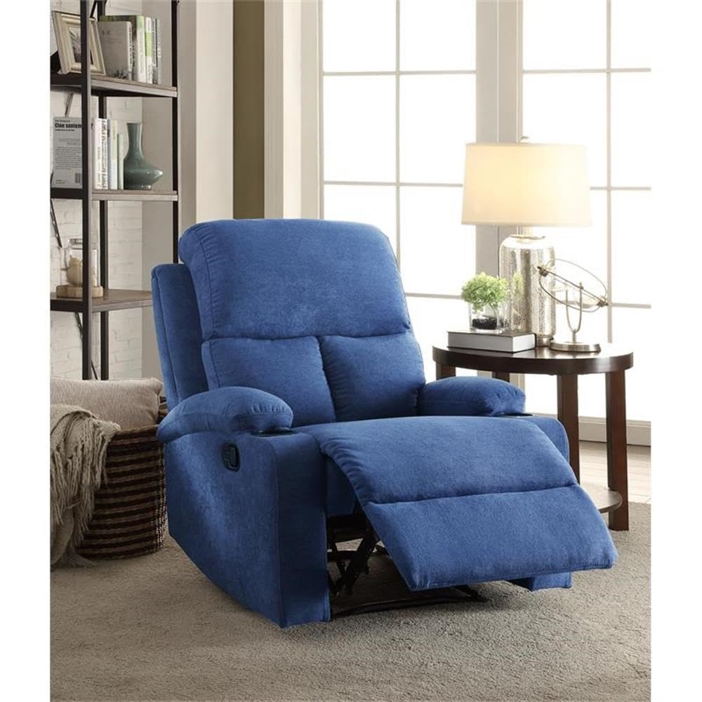 Acme Rosia Fabric Upholstered Motion Recliner With Pillow Top Armrest In Blue