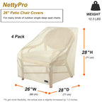 Nettypro Waterproof Patio Chair Covers 4 Pack, 600D Heavy Duty Outdoor Seat Cover, 26W X 28W X 28H Inch, Beige