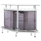Coaster Modern Home Bar Table Wine Storage Cabinet, Tempered Glass Top & Shelves Smoked Acrylic Panels, White High Gloss & Chrome