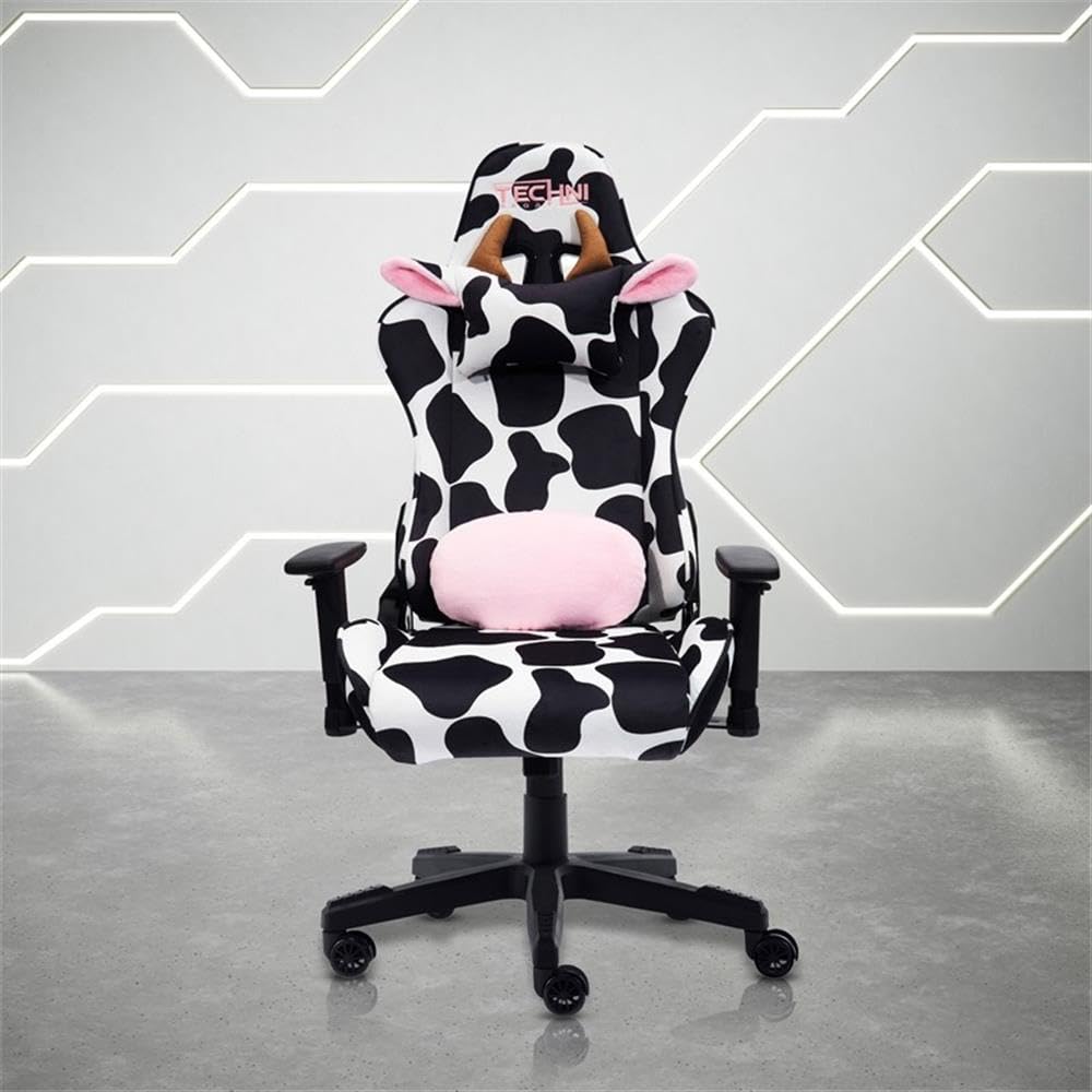 Techni Mobili Sport TS85 Cow Print Fabric LUXX Series Gaming Chair Black/White