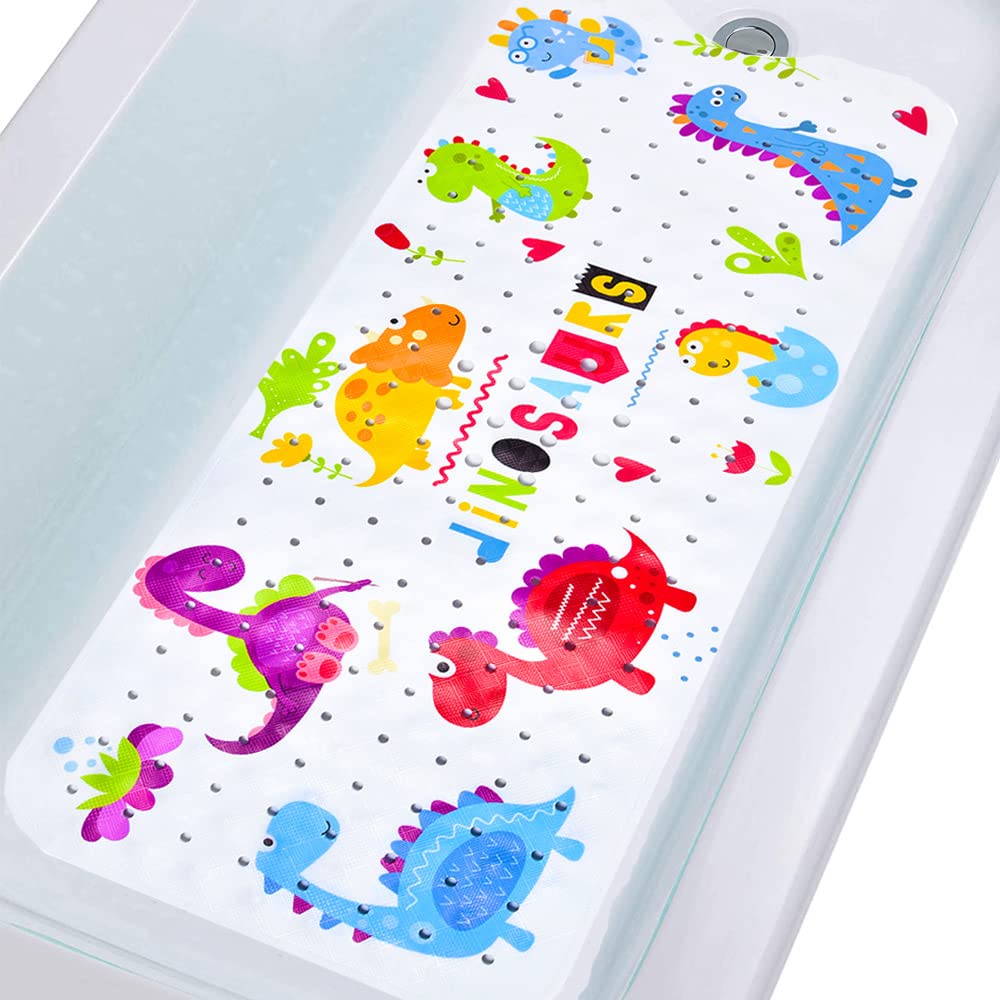 Tubozadi Bath Mat for Tub for Kids Dinosaur Non Slip Bathtub Mat for Baby Toddler 40X16 Inch Long Anti Skid Bathroom Shower Mat 