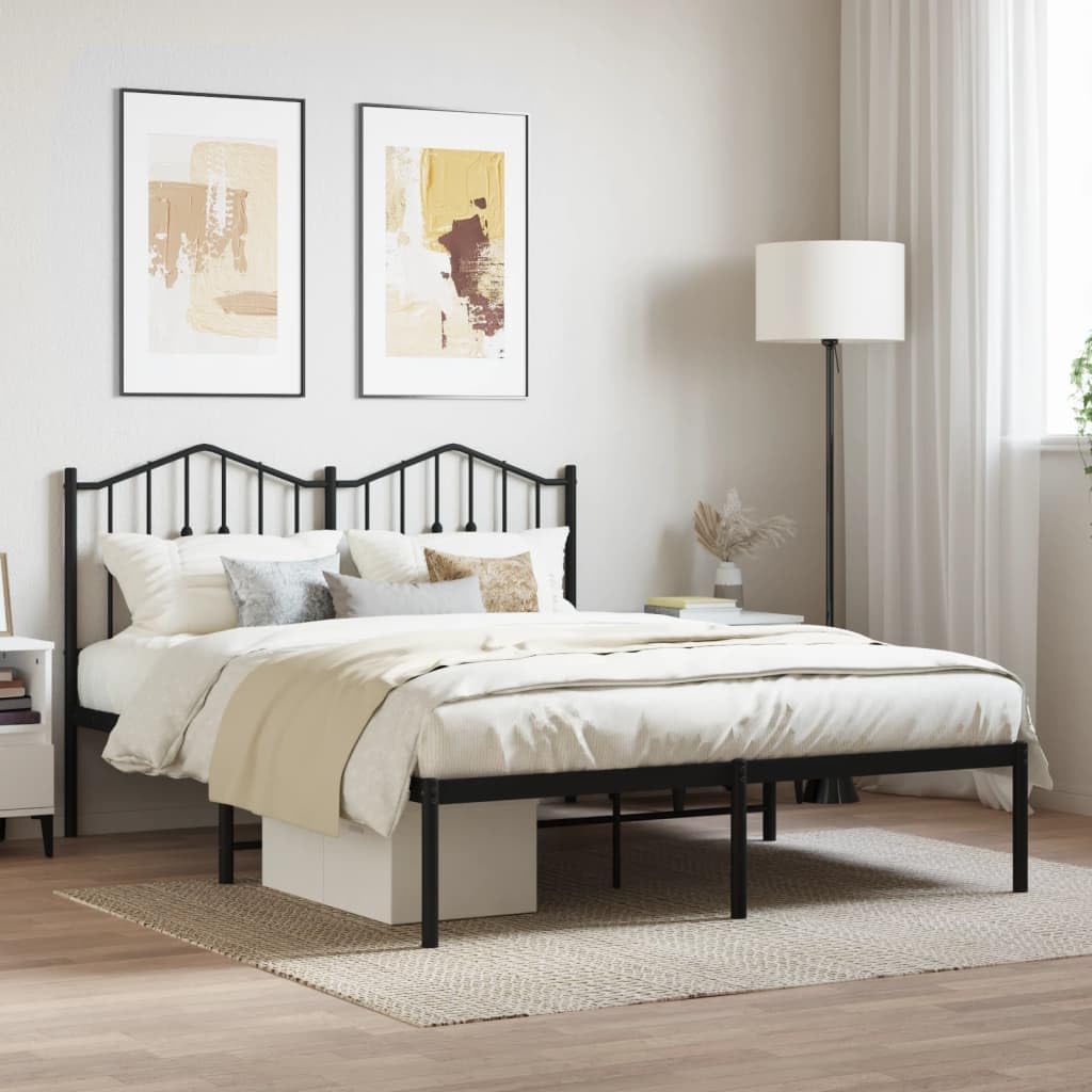 vidaXL Black Metal Bed Frame with Supportive Headboard - Robust Steel Construction, Providing Extra Underneath Storage Space