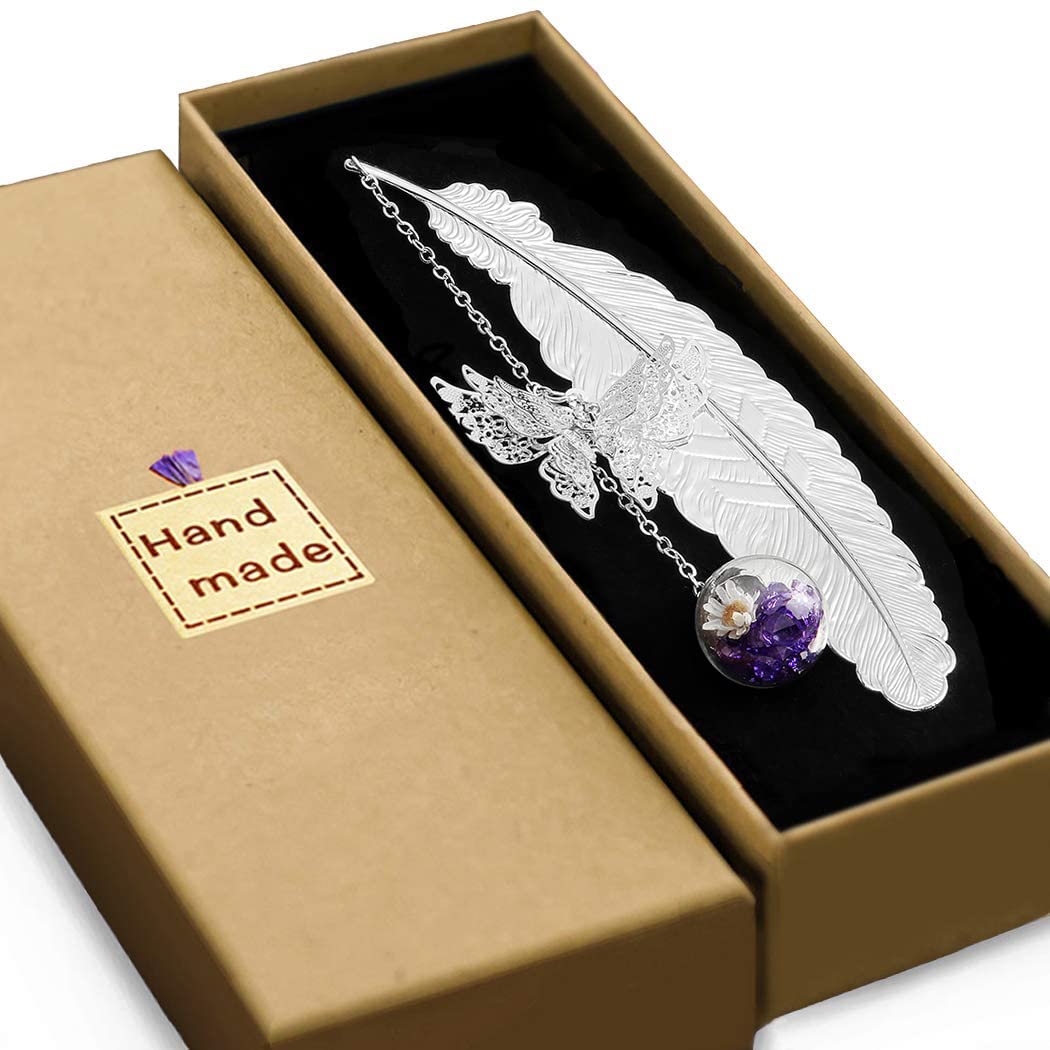 Vintage-Style Metal Feather Bookmark With Butterfly Pendant Birthday Gifts For Teachers Women Mothers Day Valentine'S Day Christ