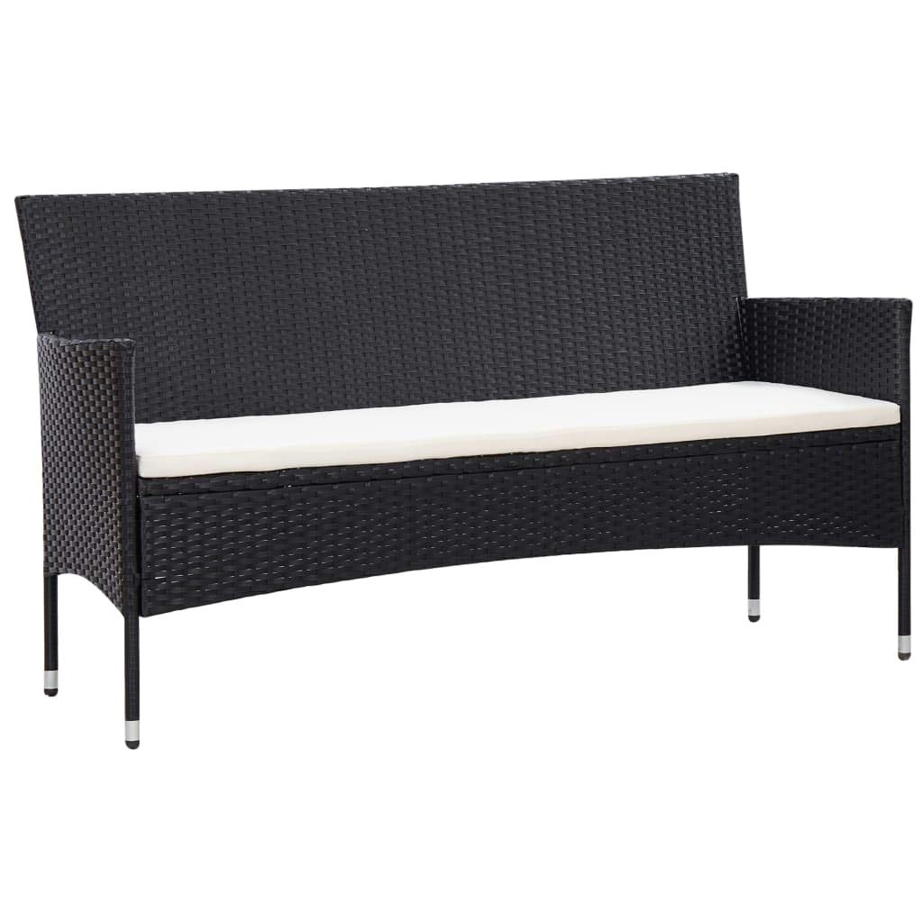 vidaXL 5 Piece Patio Furniture Set – 3-Seater, 2-Seater Sofas, 2 Armchairs, Coffee Table – PE Rattan, Powder-Coated Steel – Black and Cream White