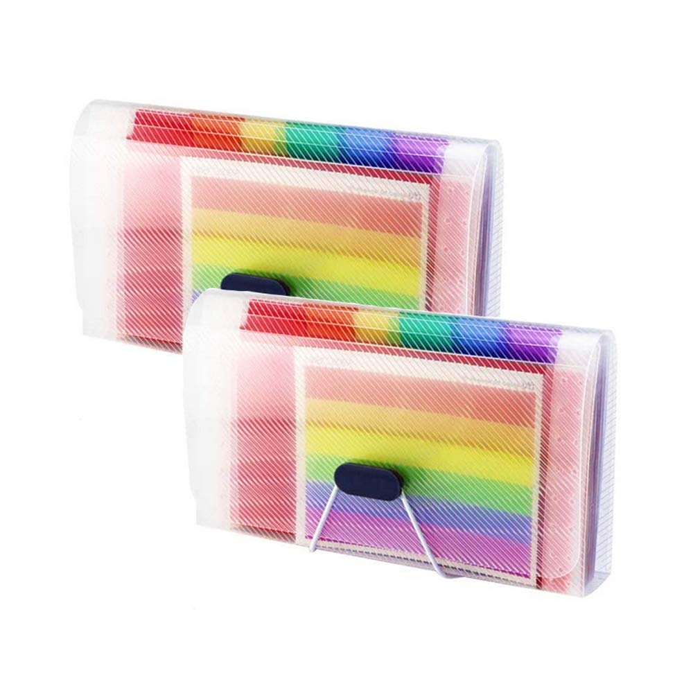 2 Pack Expanding File Folder,A6 Mini Accordion File Organizer,13 Pockets Rainbow Receipt Organizer Wellet For Monthly Bills,Card