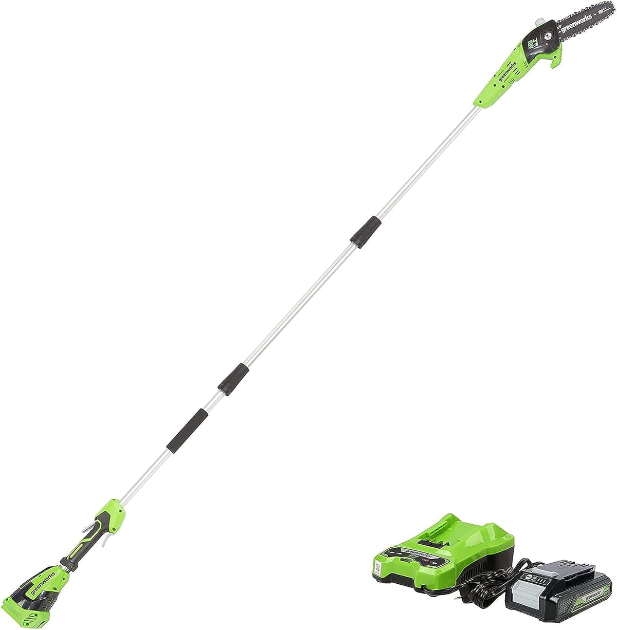 Greenworks 24V 8' Cordless Polesaw (Great For Pruning And Trimming Branches / 125+ Compatible Tools), 2.0Ah Battery And Charger