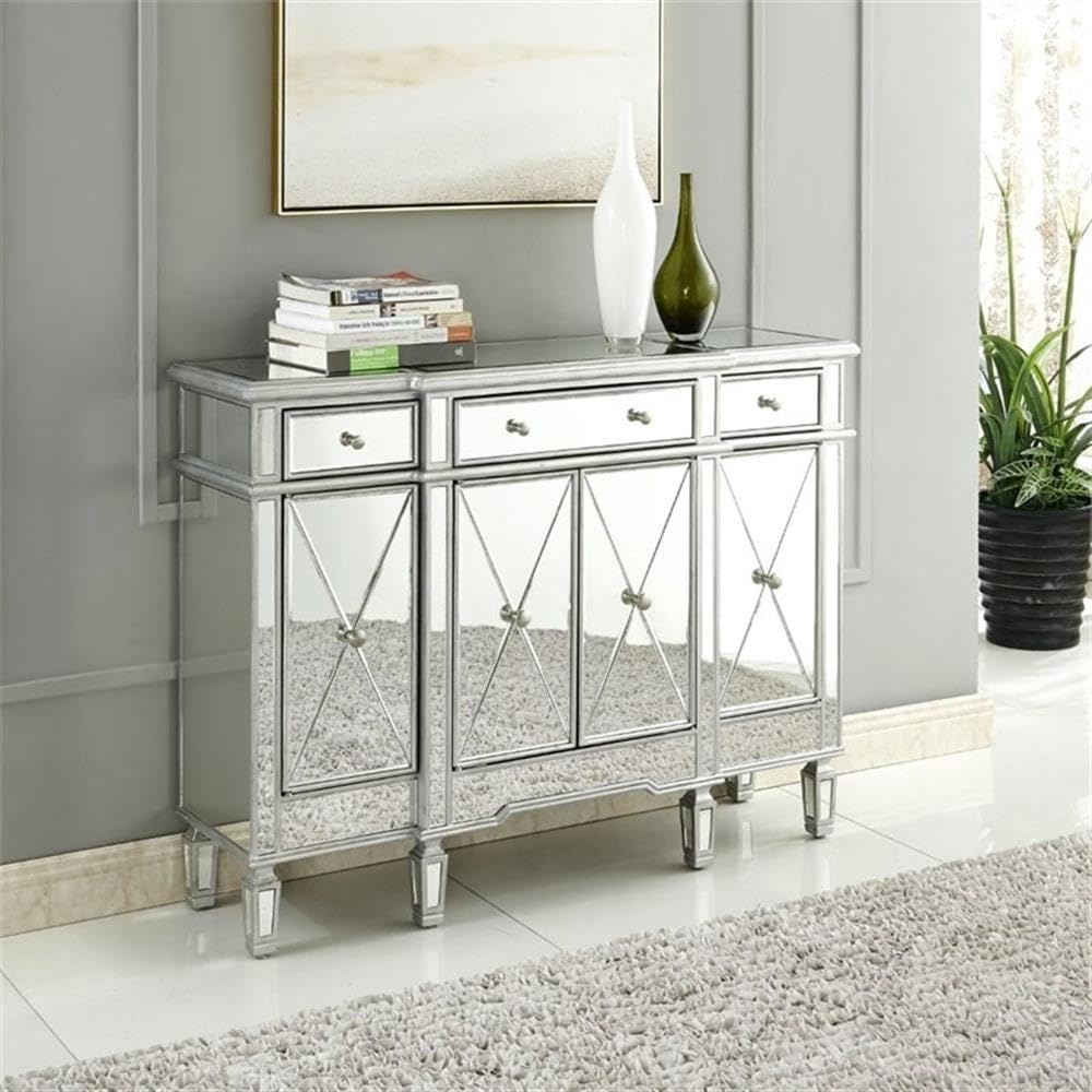Elegant Decor Contempo 4 Door 48&quot; Mirrored Sideboard in Antique Silver