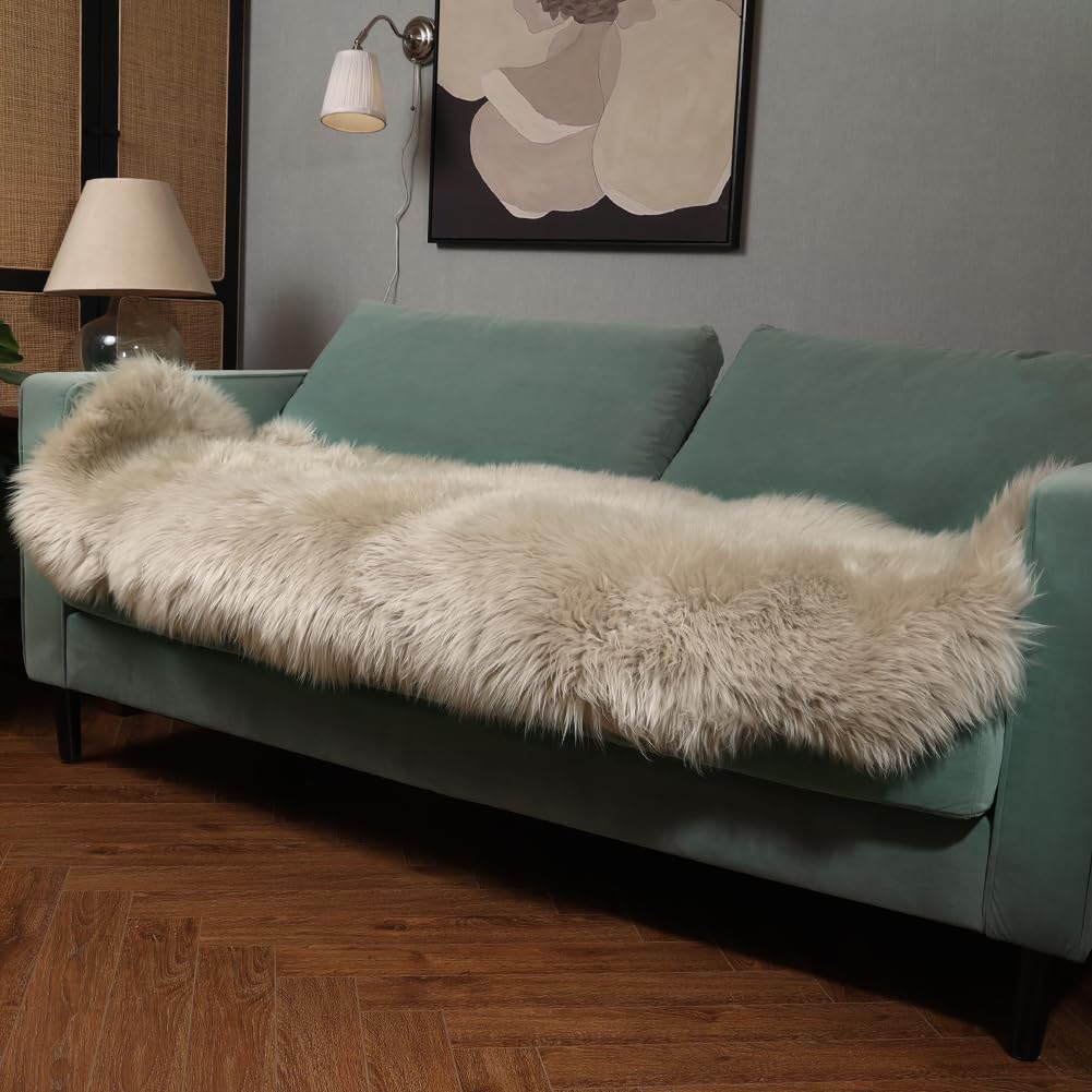 IRIWOOL Premium Genuine Fur Sheepskin Rug Real Australia Sheepskin Natural Luxury Fluffy Lambskin Fur Area Rug Seat Covers for K