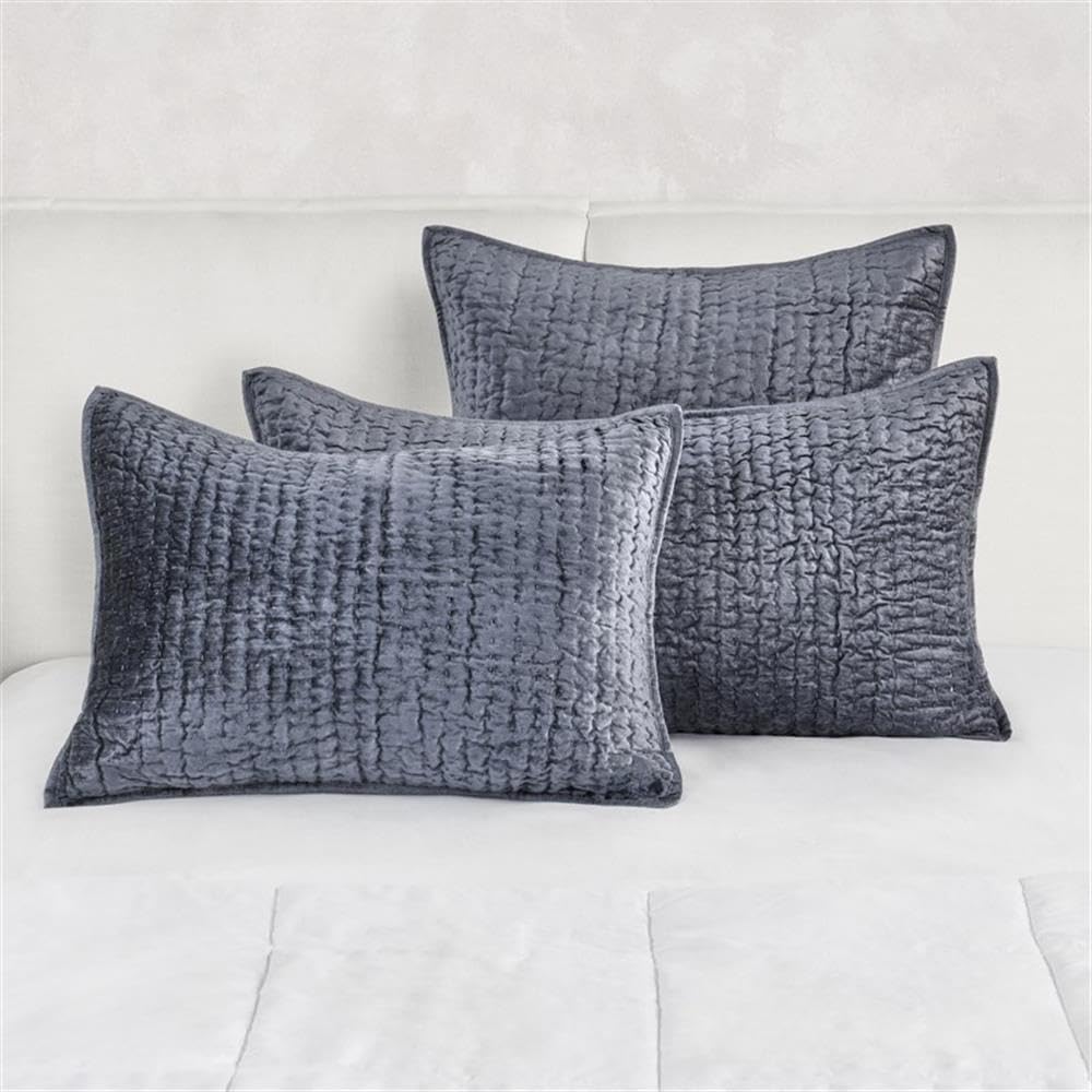 Kosas Home Dimitry 20x26 Velvet and Solid Cotton Standard Sham in Sea Fog Blue