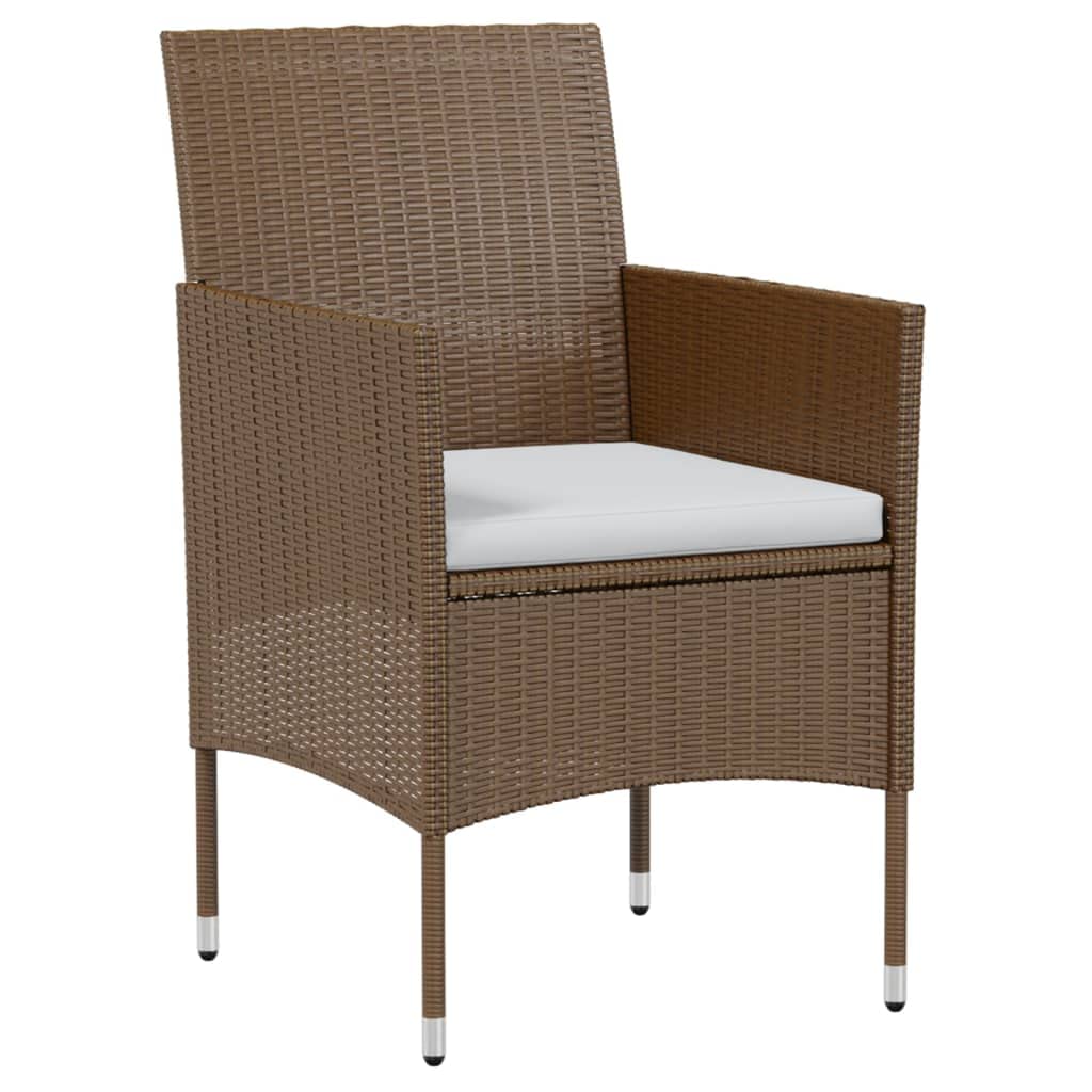 vidaXL 3 Piece Patio Dining Set - Poly Rattan Garden Furniture with Cushioned Chairs and Round Table - Brown/Cream White, Weather-Resistant, Ideal for Garden, Patio, or Outdoor Use