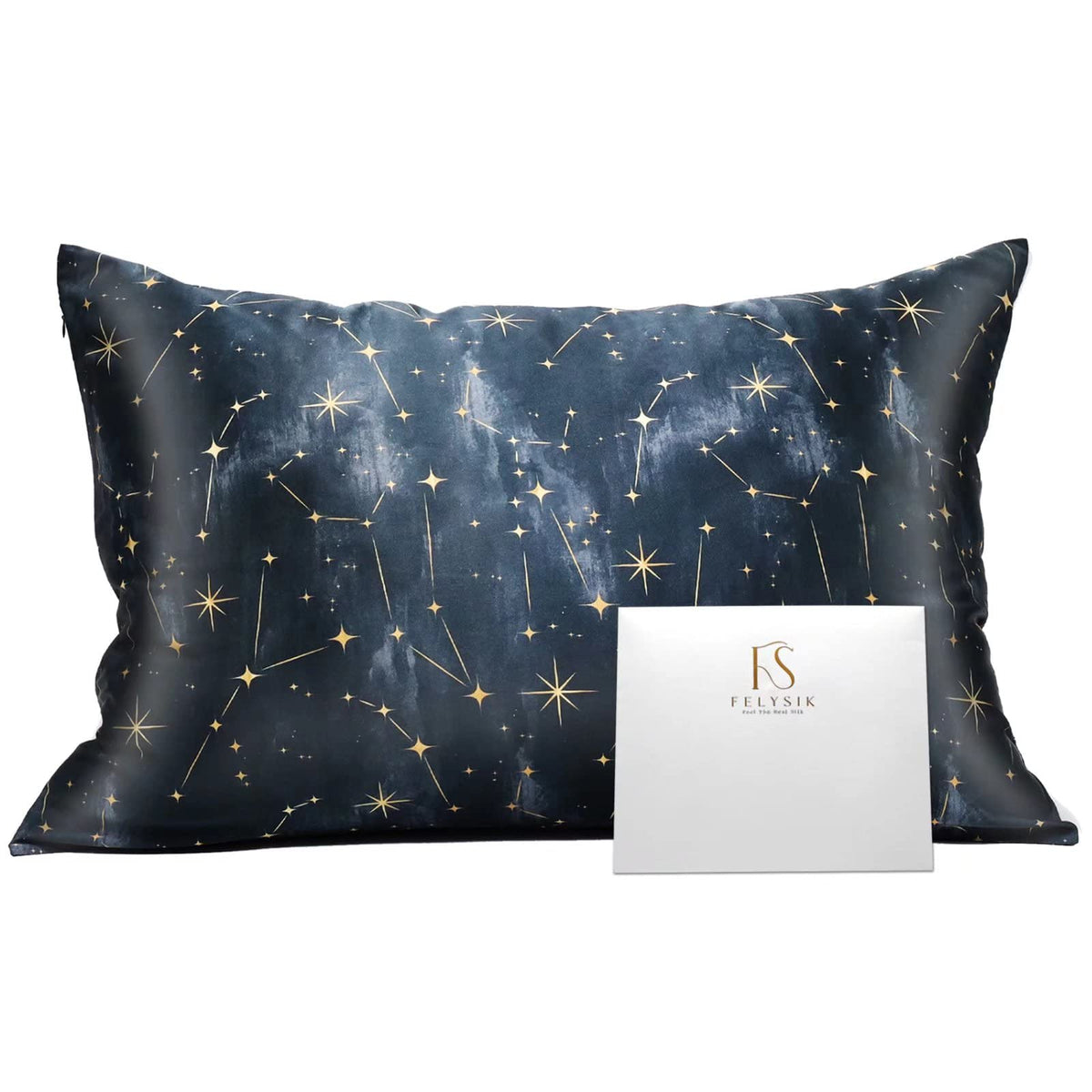 Felysik King Galaxy Constellation Print Silk Pillowcase For Hair And Skin, 22 Momme 100% Mulberry Silk Pillow Cases With Zipper,