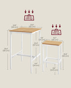 Vasagle Bar Table And Chairs Set, Square Bar Table With 2 Bar Stools, Dining Pub Bar Table Set For 2, Space Saving For Kitchen Breakfast, Living Room, Party Room, Golden Oak And Cloud White