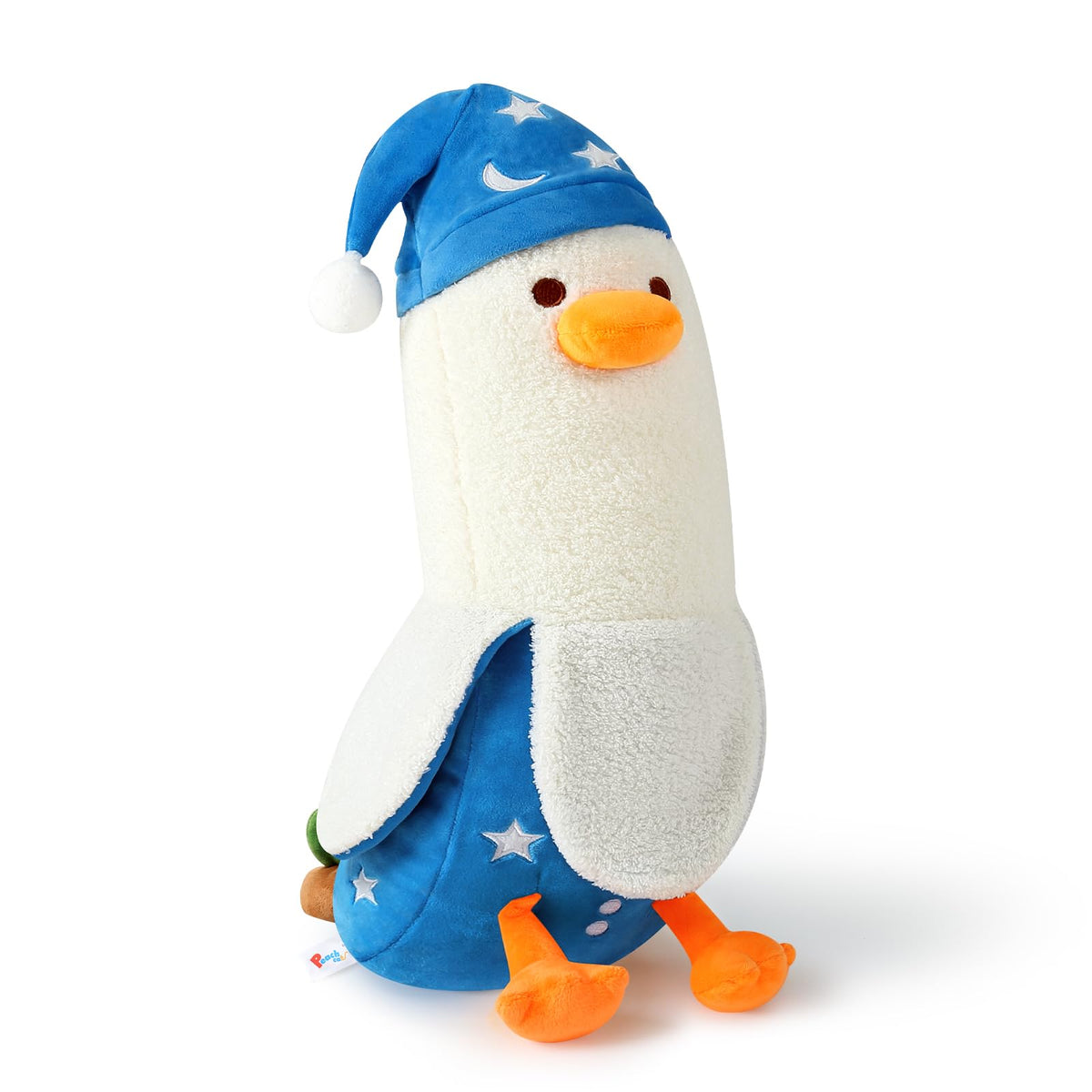 Peach Cat Cute Long Banana Duck Plush Pillow Toy Cute Duck Plushie With Nightcap Duck Stuffed Animal For Kids White And Blue 19.