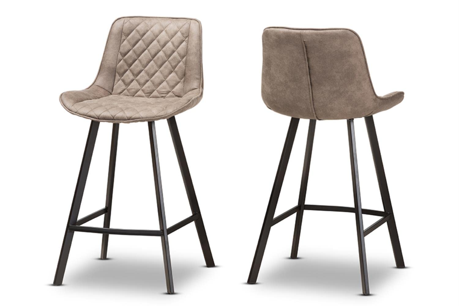 Baxton Studio Pickford Mid-Century Modern Light Brown Fabric Upholstered Counter Stool Set Brown/Qty 2/Black/Mid-Century/Fabric Polyester 100%'/Steel/Metal