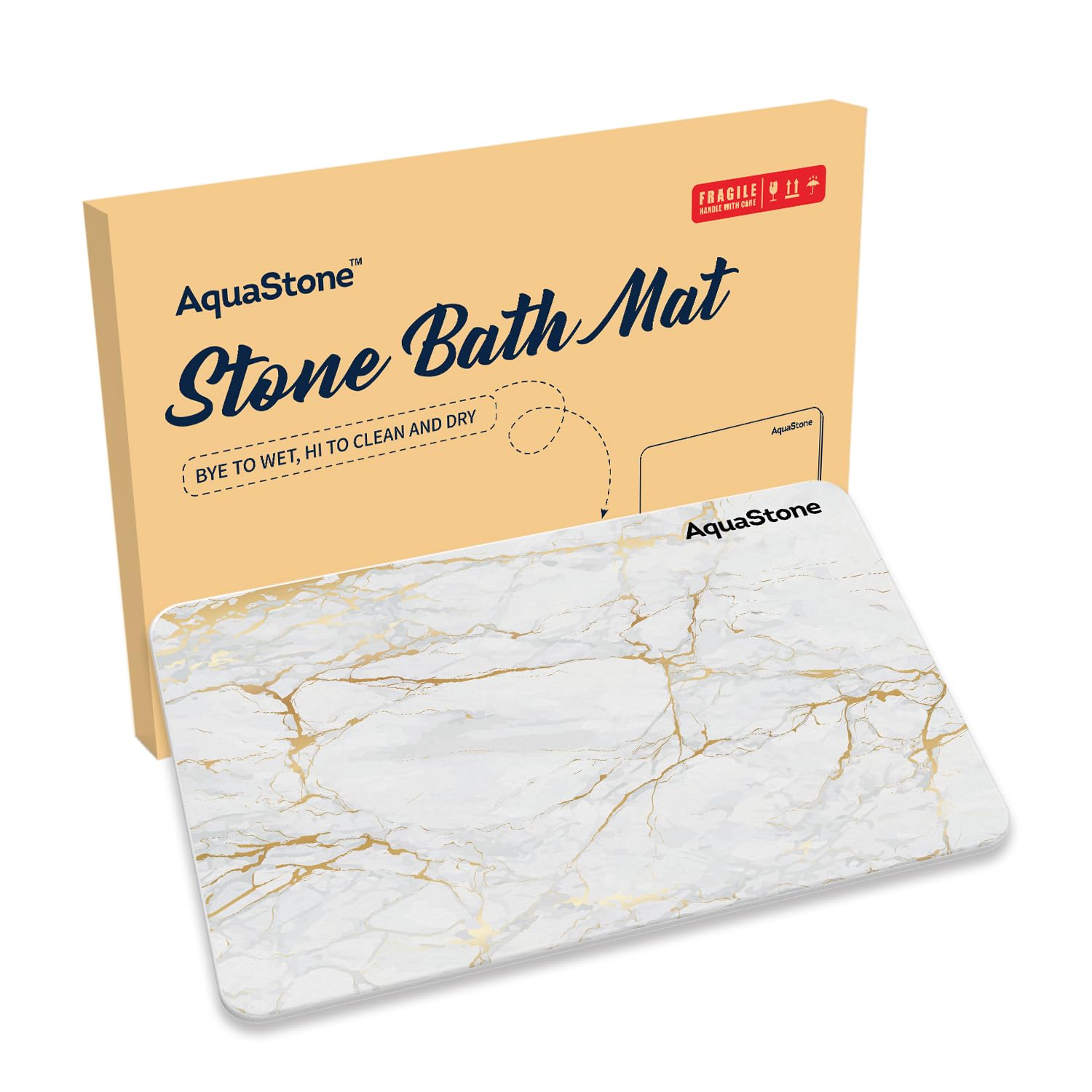 AQUASTONE Stone Bath Mat, Diatomaceous Earth Shower Mat, NonSlip Super Absorbent Quick Drying Bathroom, Kitchen Floor Mat, Easy