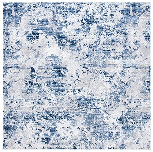 Safavieh Amelia Collection Area Rug - 8' Square, Navy & Grey, Modern Abstract Design, Ideal For High Traffic Areas In Living Roo