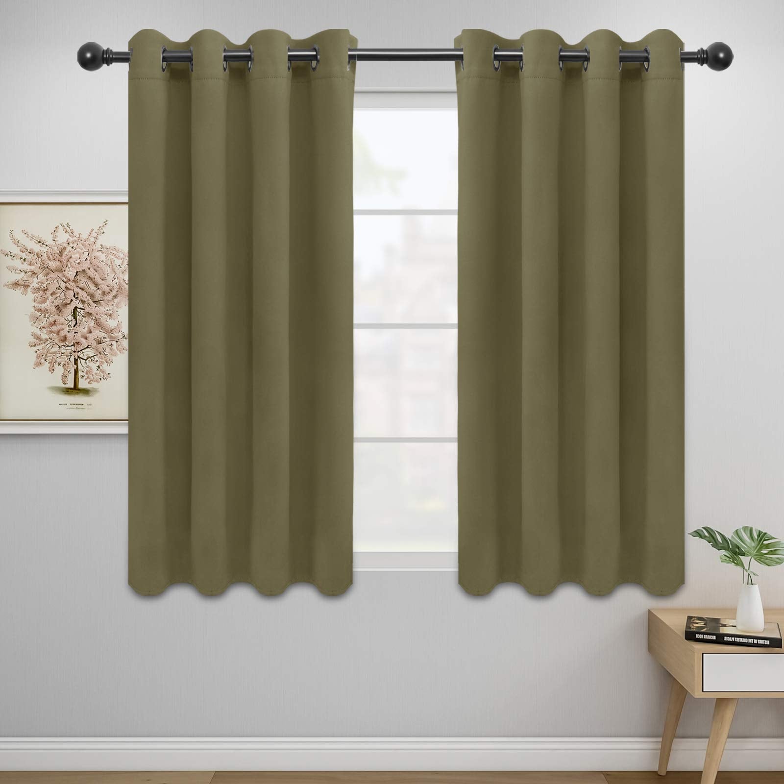 Easy-Going Blackout Curtains For Bedroom, Solid Thermal Insulated Grommet And Noise Reduction Window Drapes, Room Darkening Curtains For Living Room, 2 Panels(52X46 In,Khaki)