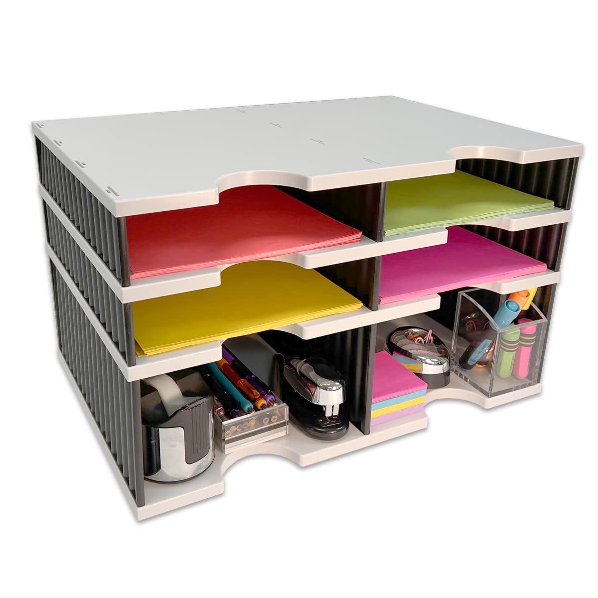 Desktop Organizer 4 Letter Tray Sorter Plus Riser Storage Base For Easy Access To Lower Slots, Desk Accessories & Supplies. Opti