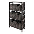 Winsome Leo 3-Tier Wide Storage Shelf with 6 Foldable Woven Baskets, for Living Room, Home Office, Bedroom, Espresso