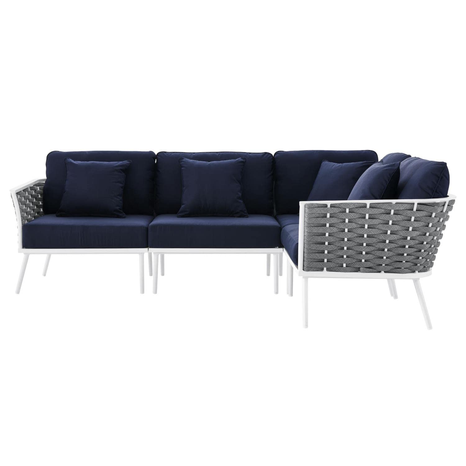 Modway EEI-5753-WHI-NAV Stance Outdoor Patio Woven Rope Aluminum, Large Sectional Sofa, White Navy