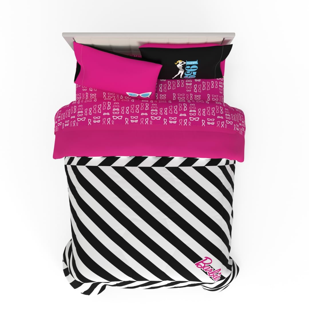 Franco Barbie 1959 Super Soft Cozy Reversible Comforter And Sheet Set, 5 Piece Full Size, (Official Licensed Product) Collectibl