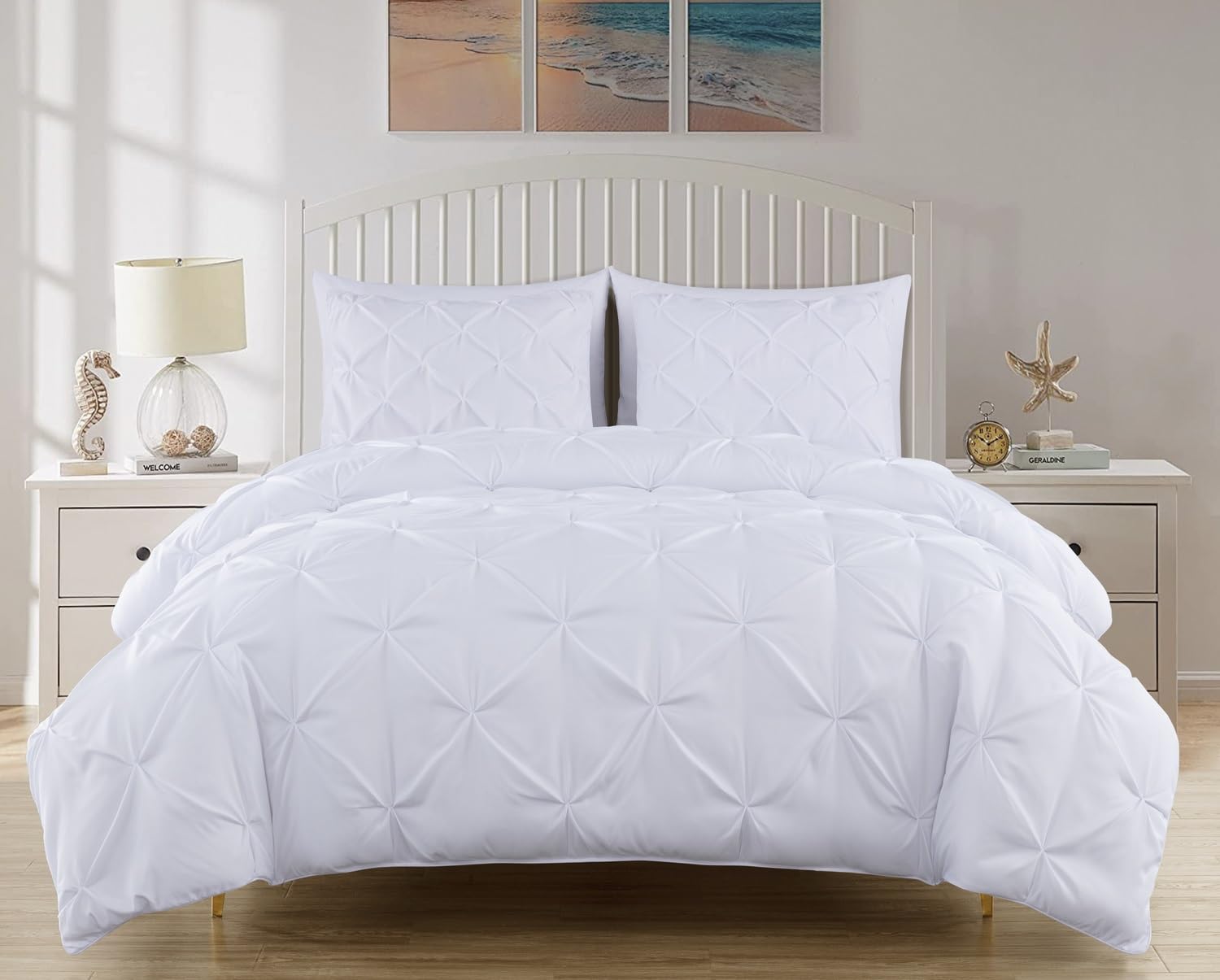 Chezmoi Collection Berlin 3-Piece Pintuck Pinch Pleat Comforter Set (Queen, White)