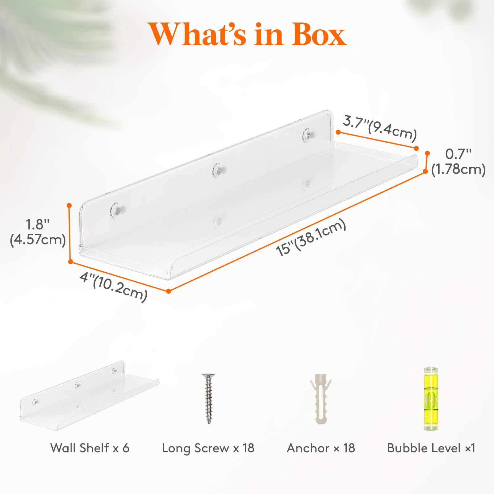 Lifewit Floating Shelves For Wall, 6 Pack 15' Clear Acrylic Shelf Room Decor For Book/Figures/Photo/Makeup In Bathroom, Book Shelf, Living Room, Bedroom, Kitchen Storage And Organization