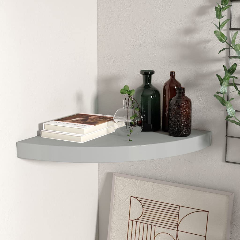 vidaXL Floating Corner Shelf - 13.8&quot;x13.8&quot;x1.5&quot; Honeycomb MDF Wall Shelf in Gray with Invisible Mounting System