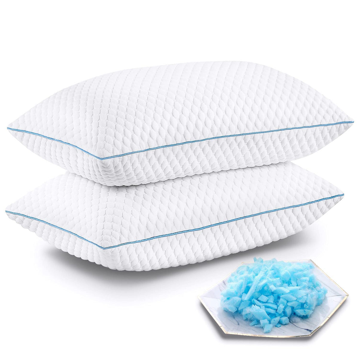 Vvz Shredded Memory Foam Pillows, Bed Pillows For Sleeping 2 Pack King Size 20 X 36 Inches, Luxury Hotel Cooling Gel Foam Pillow