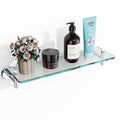 KOCOK Glass Shelf for Bathroom,16-Inch Chrome Polished Glass Bathroom Shelves Rectangular Stainless Steel Floating Glass Shelves